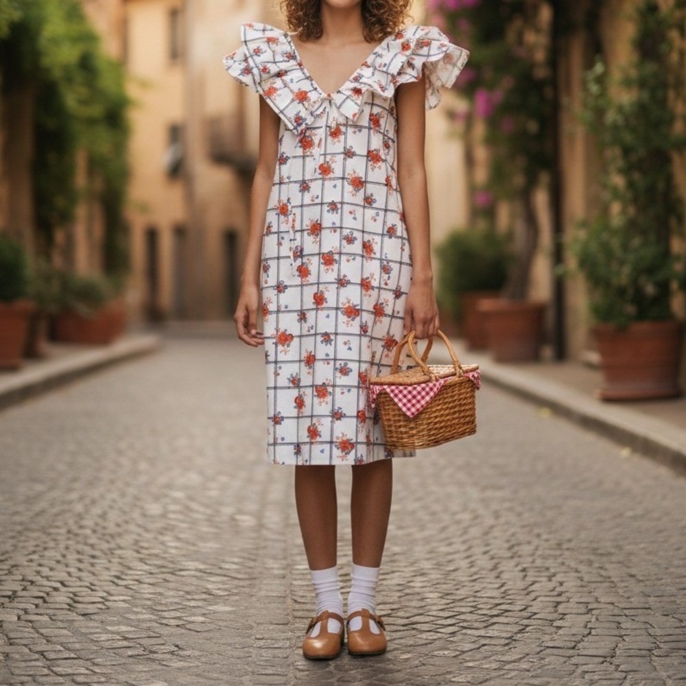 Zara Floral Ruffle Dress Medium Layered Lattice Fairy Cottage Twee Feminine